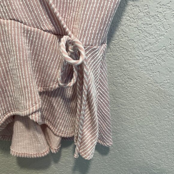 Caution to the Wind Pink Stripe Peplum Top Small - Picture 4 of 5